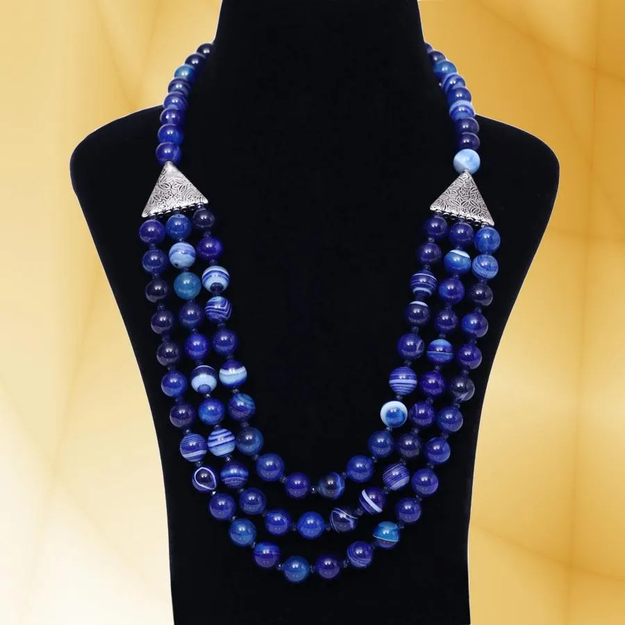Imeora Tripple Line 10mm Agate Necklace With 8mm Earrings