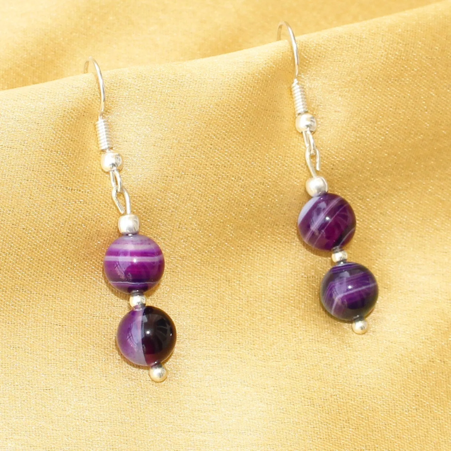 Imeora Tripple Line 10mm Agate Necklace With 8mm Earrings