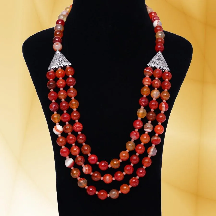 Imeora Tripple Line 10mm Agate Necklace With 8mm Earrings