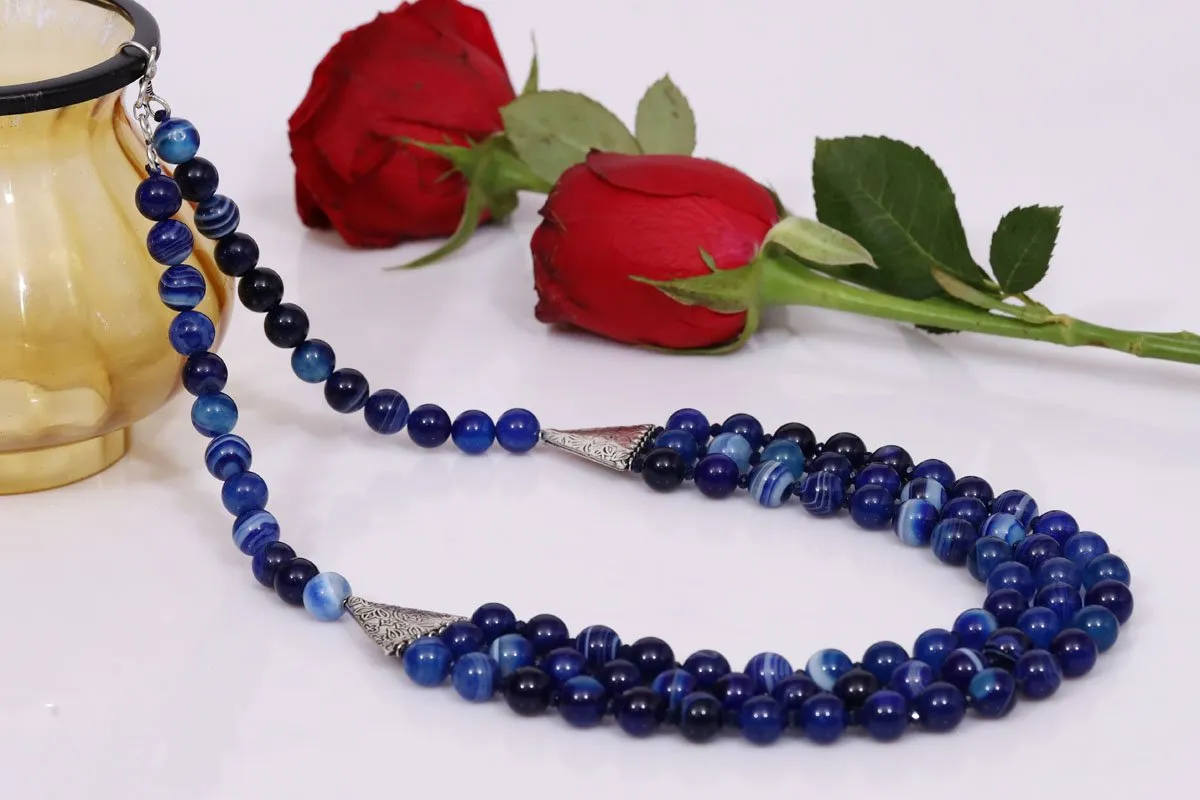 Imeora Tripple Line 10mm Agate Necklace With 8mm Earrings