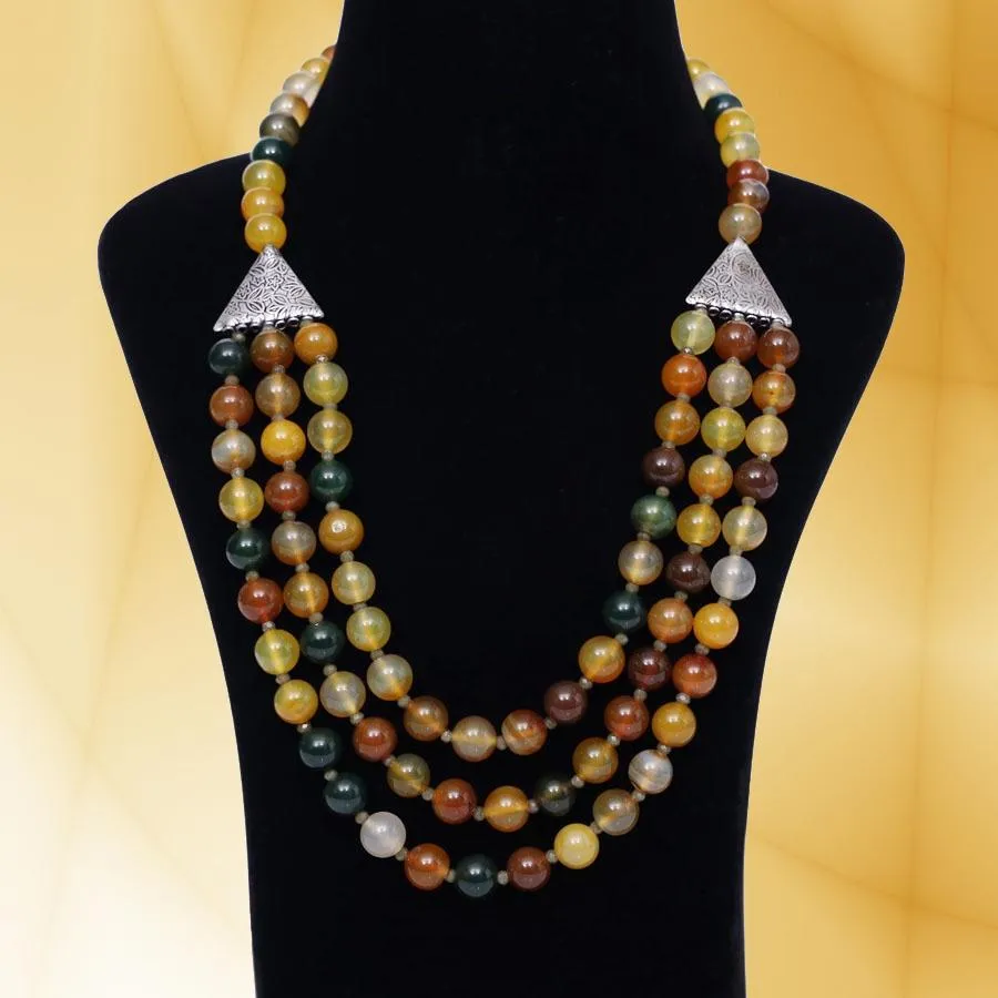Imeora Tripple Line 10mm Agate Necklace With 8mm Earrings