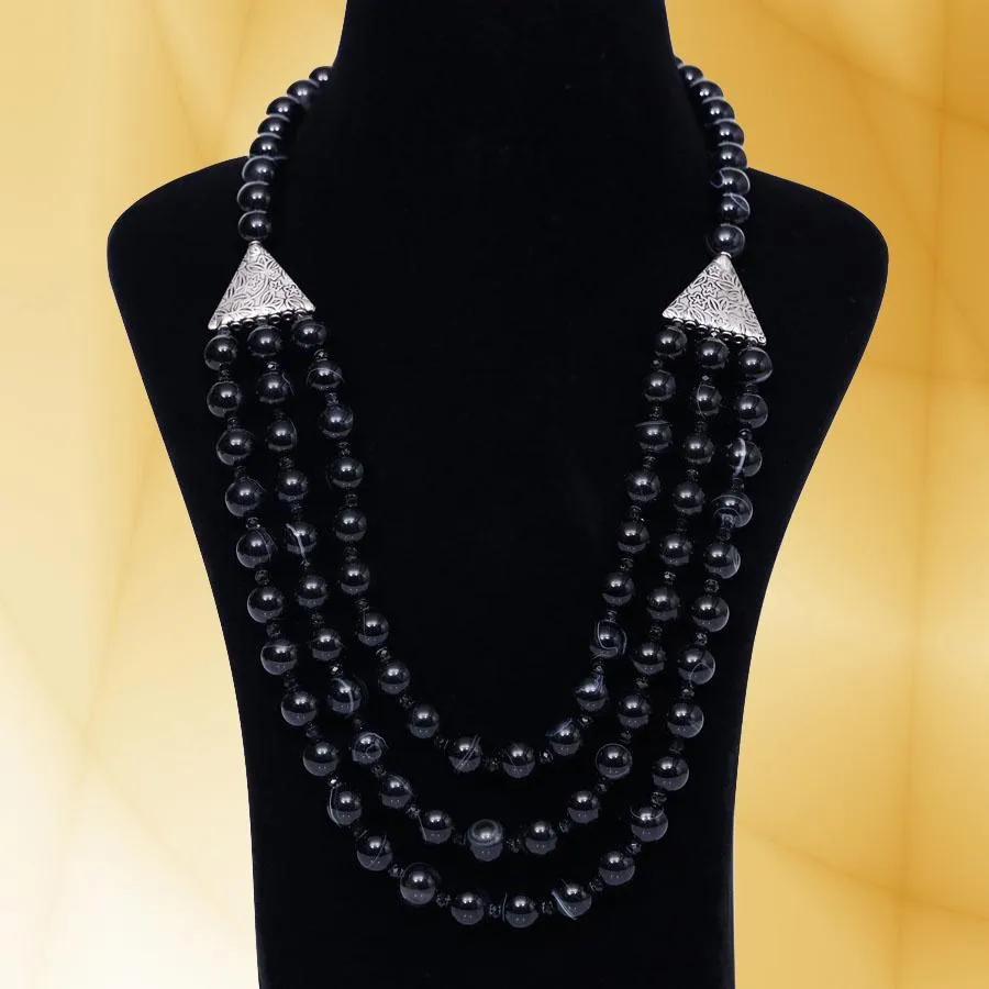 Imeora Tripple Line 10mm Agate Necklace With 8mm Earrings