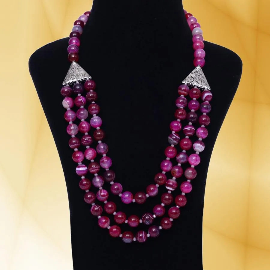 Imeora Tripple Line 10mm Agate Necklace With 8mm Earrings