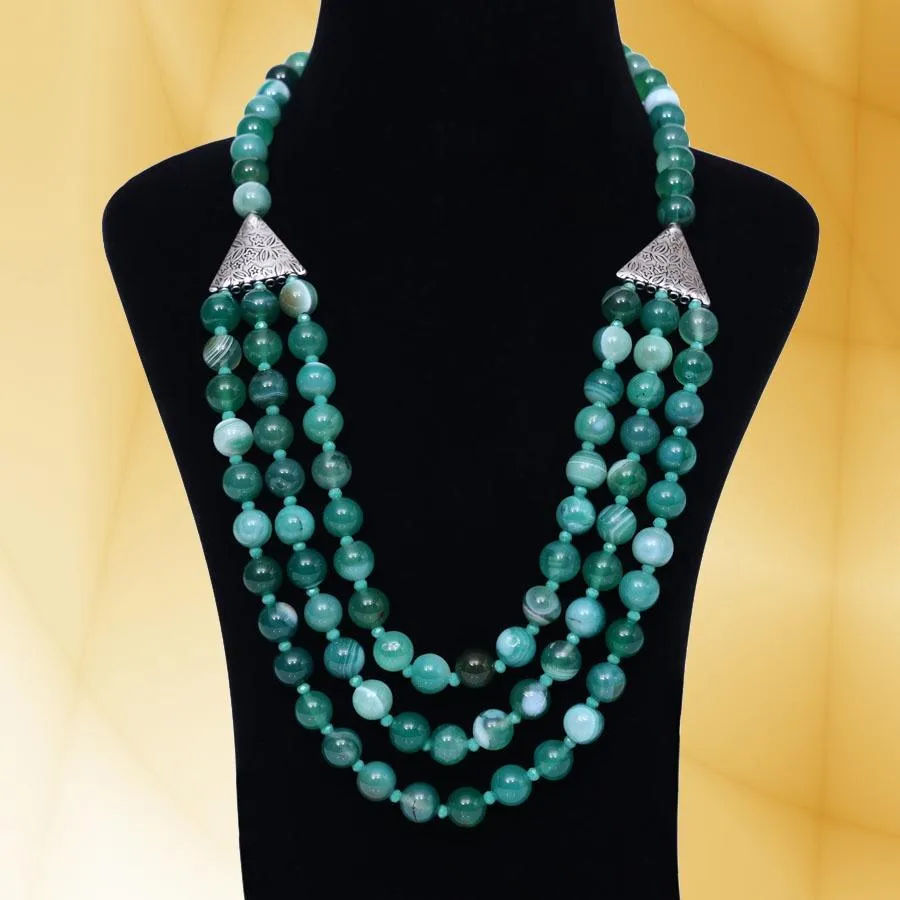 Imeora Tripple Line 10mm Agate Necklace With 8mm Earrings