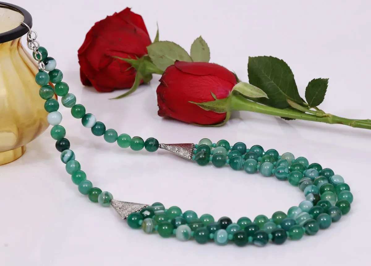 Imeora Tripple Line 10mm Agate Necklace With 8mm Earrings