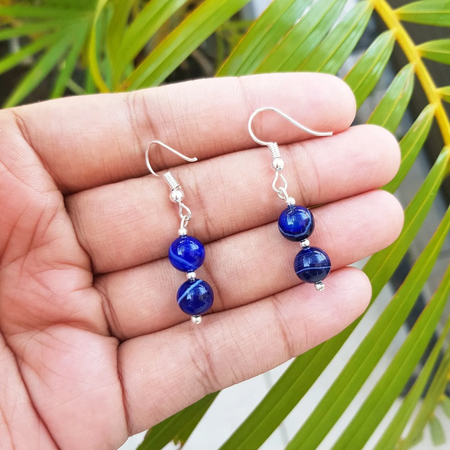 Imeora Tripple Line 10mm Agate Necklace With 8mm Earrings