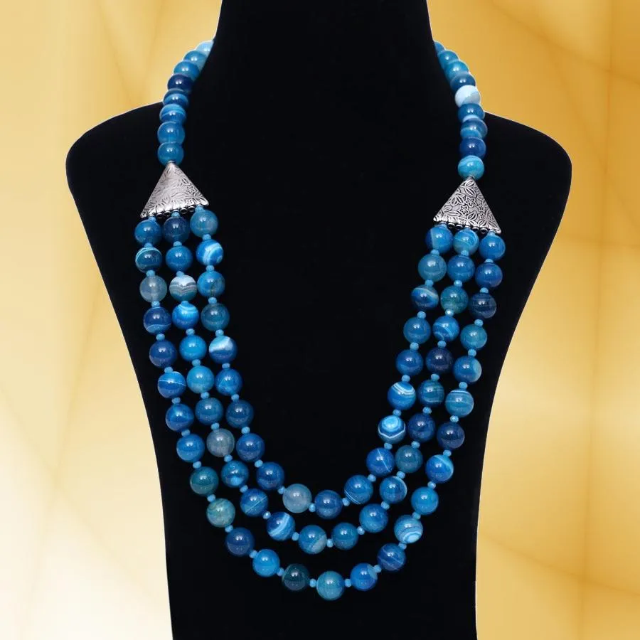 Imeora Tripple Line 10mm Agate Necklace With 8mm Earrings