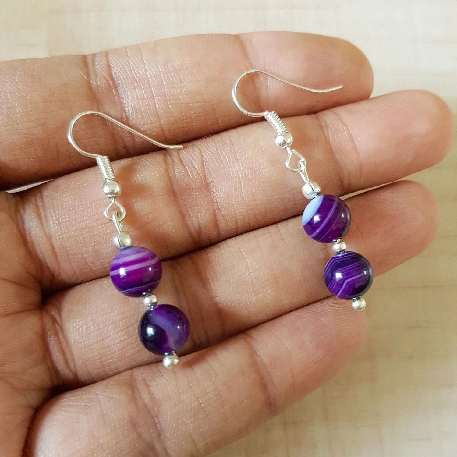 Imeora Tripple Line 10mm Agate Necklace With 8mm Earrings