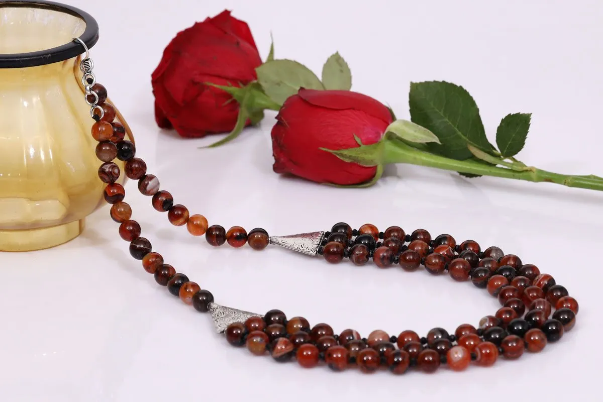 Imeora Tripple Line 10mm Agate Necklace With 8mm Earrings