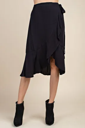 J90070A Twill Ruffled Surplice Tie Side Skirt