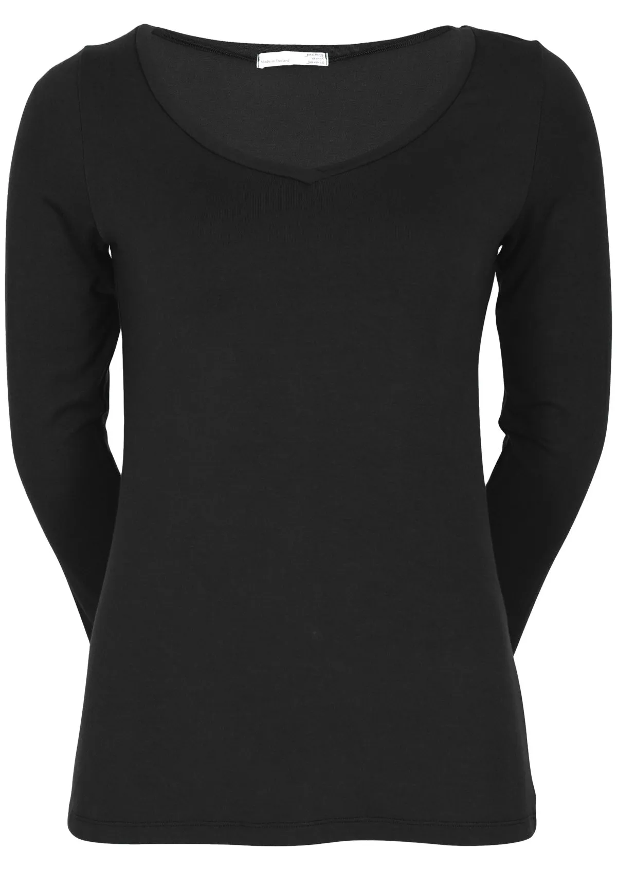 Long Sleeve Stretch V-neck Top Black