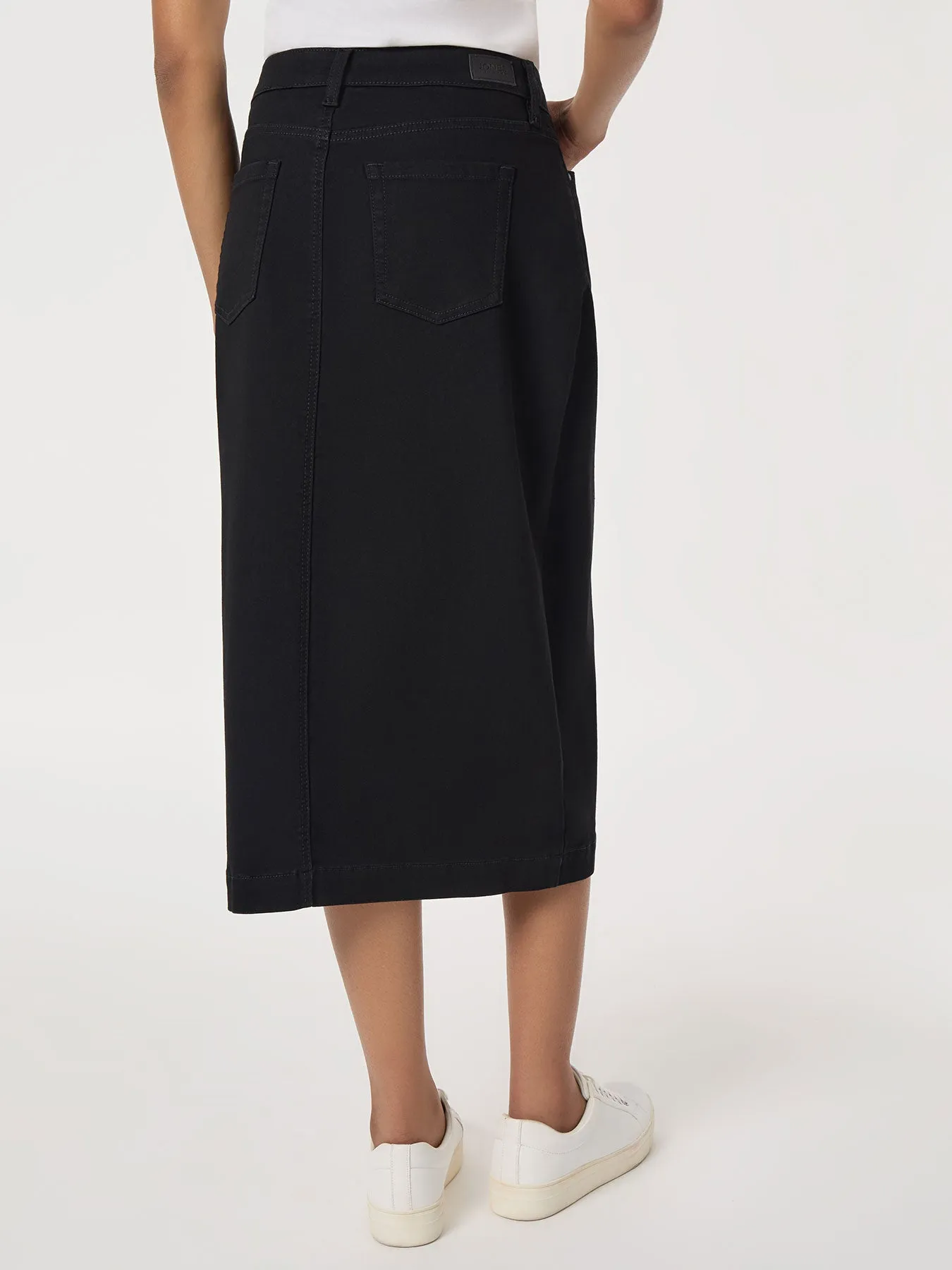 Midi Denim Front Slit Skirt, Onyx Wash