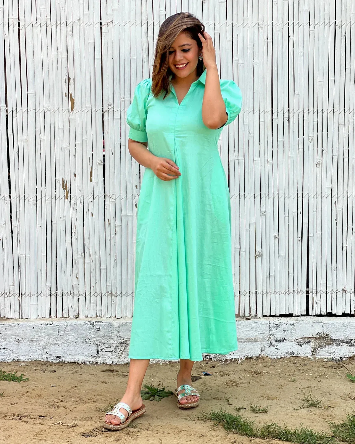 Mint Cotton A-Line Dress