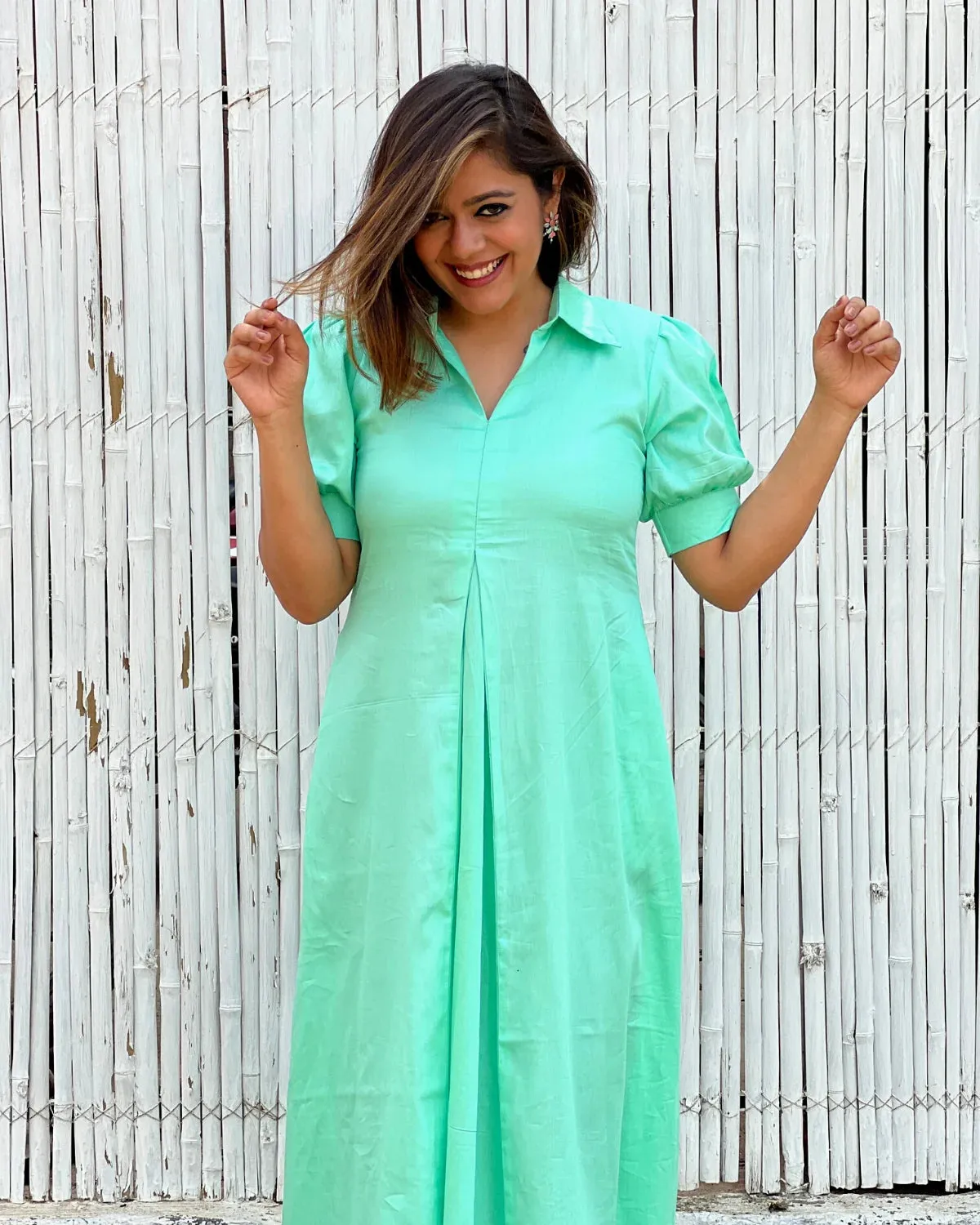 Mint Cotton A-Line Dress