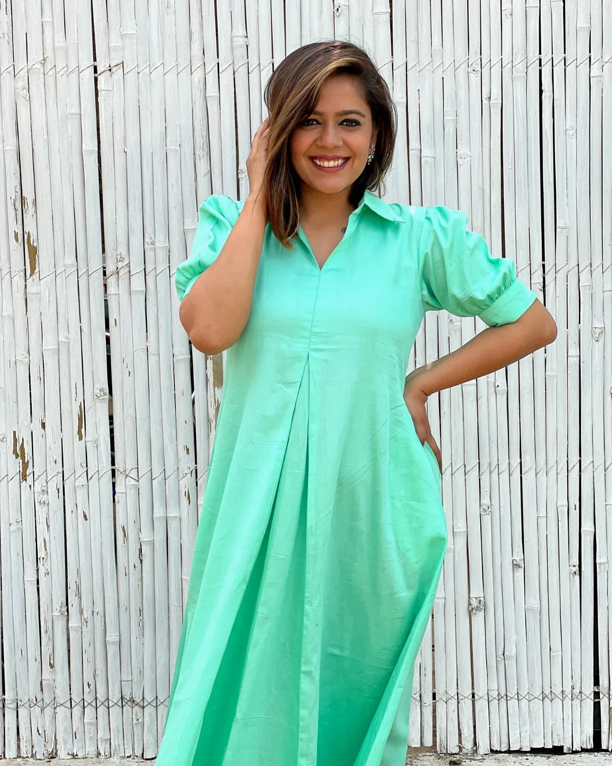 Mint Cotton A-Line Dress
