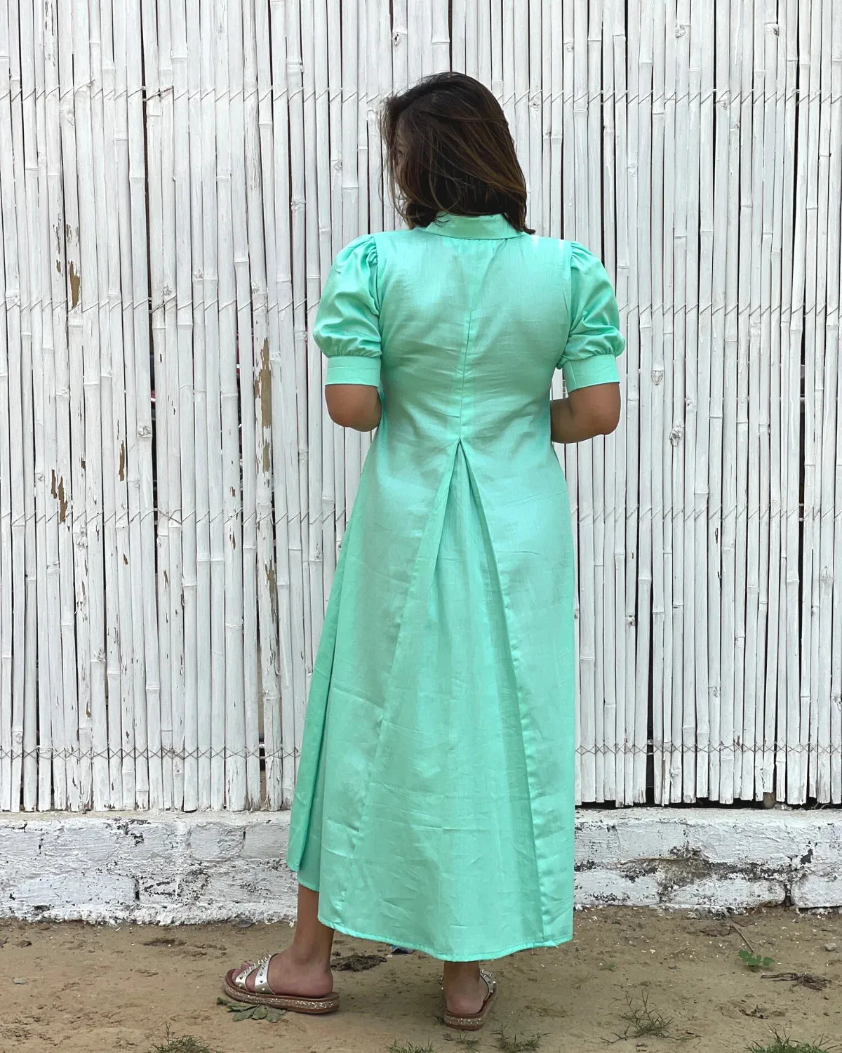 Mint Cotton A-Line Dress