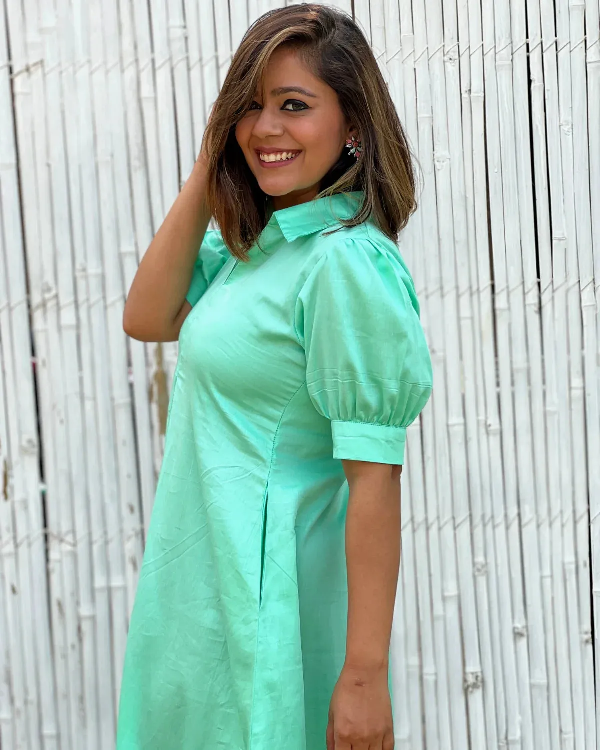 Mint Cotton A-Line Dress