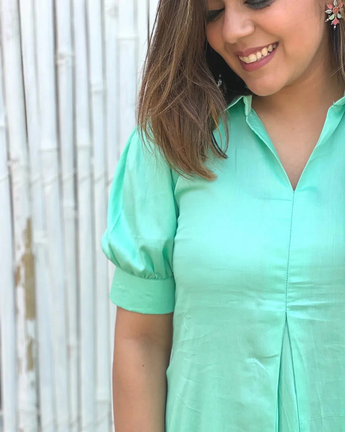 Mint Cotton A-Line Dress