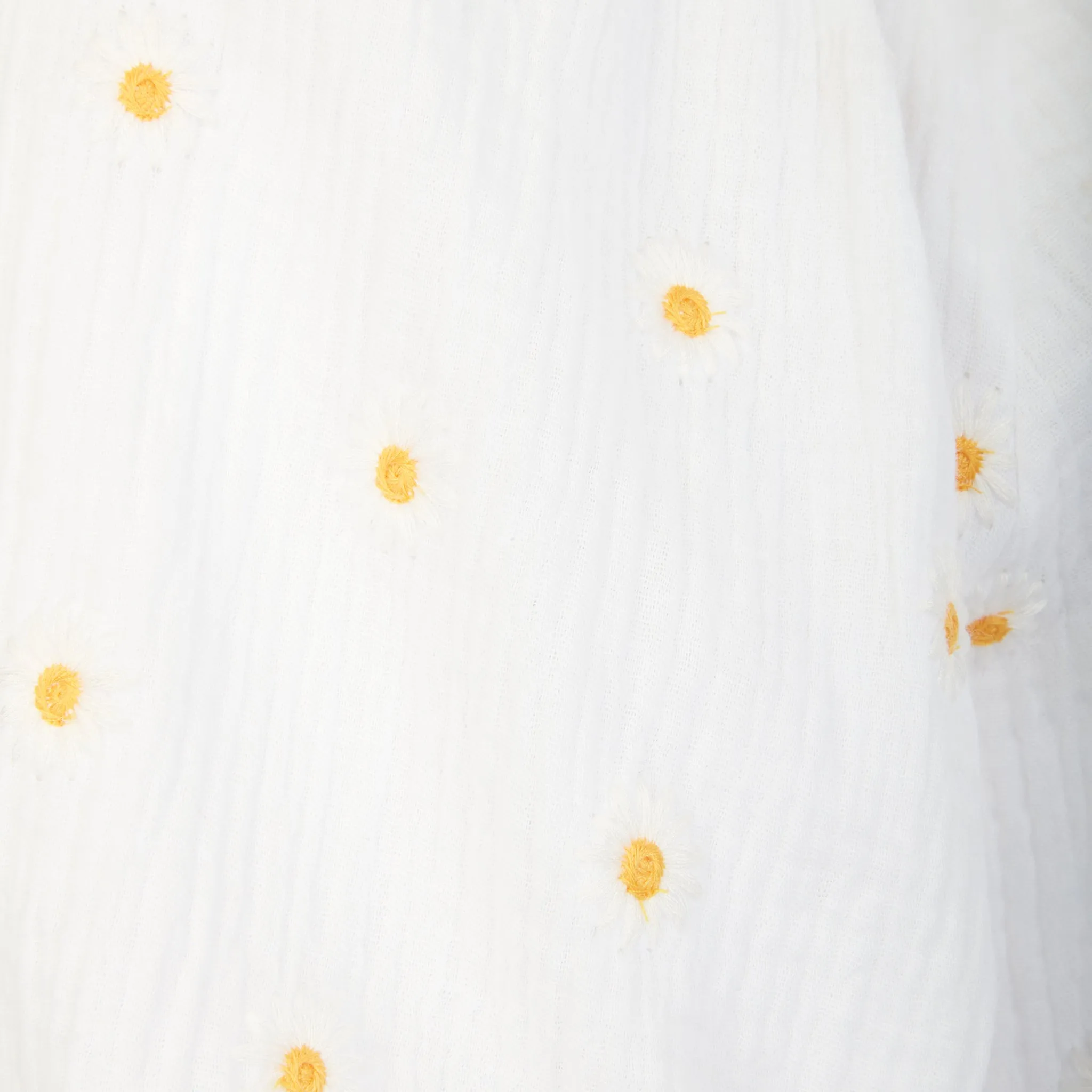 Pam Vneck White Cotton Gauze with Hand embroidered Daisies