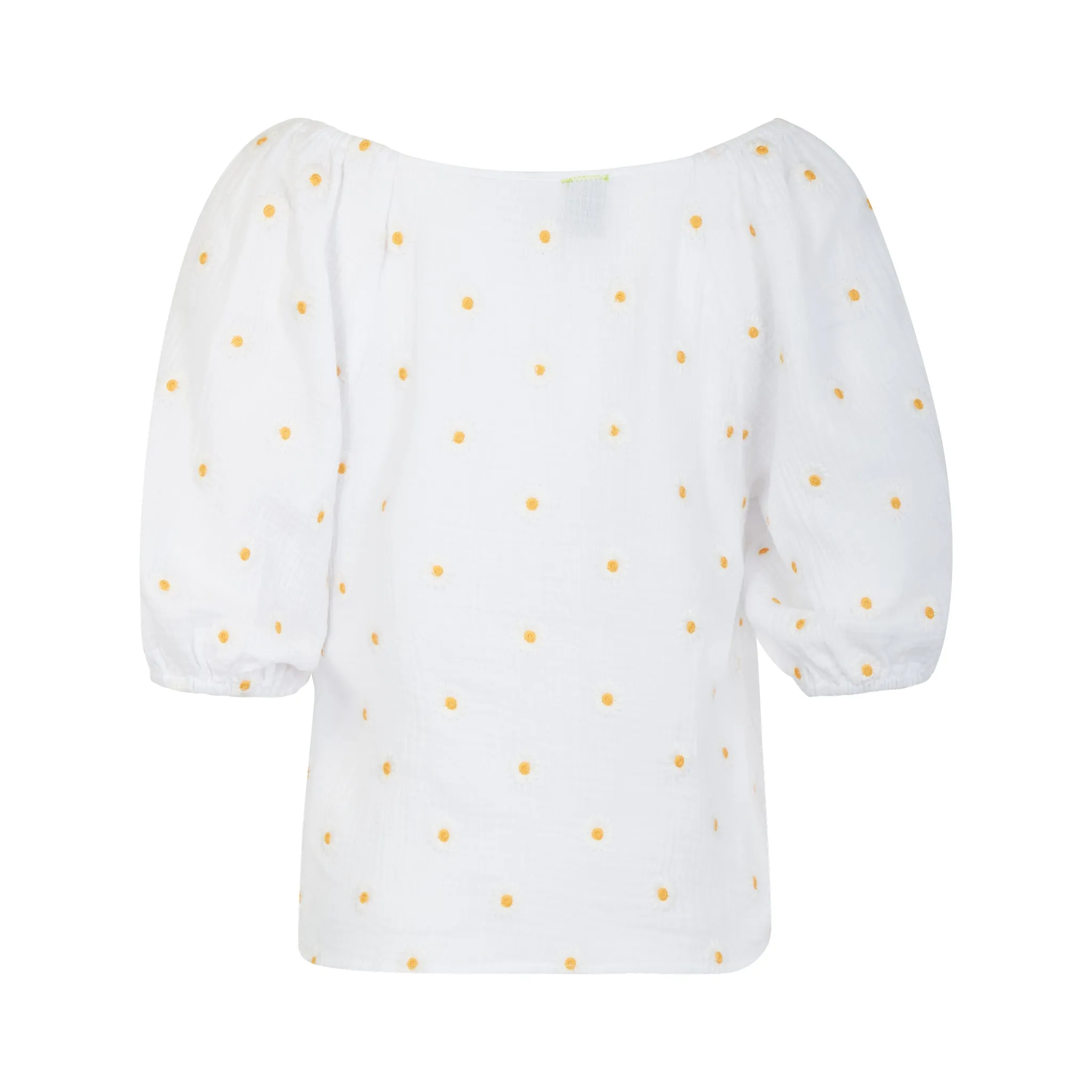 Pam Vneck White Cotton Gauze with Hand embroidered Daisies