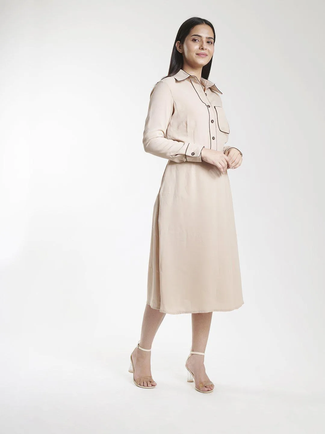 Poly Moss A line Skirt Suit - Beige