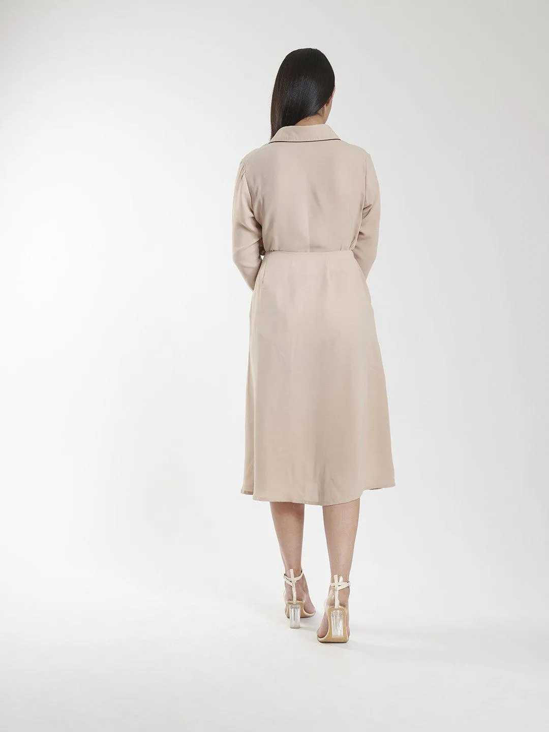 Poly Moss A line Skirt Suit - Beige