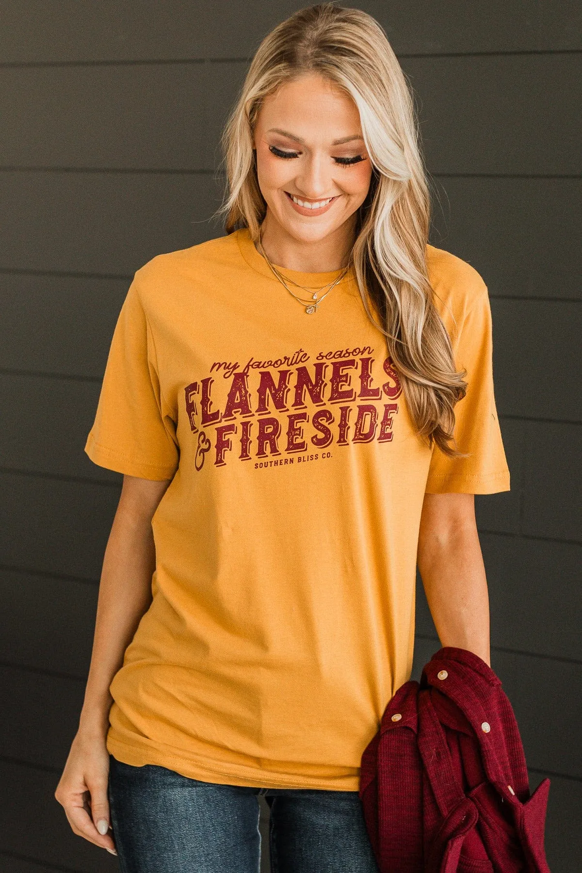 "Flannels & Fireside" Graphic Tee- Mustard