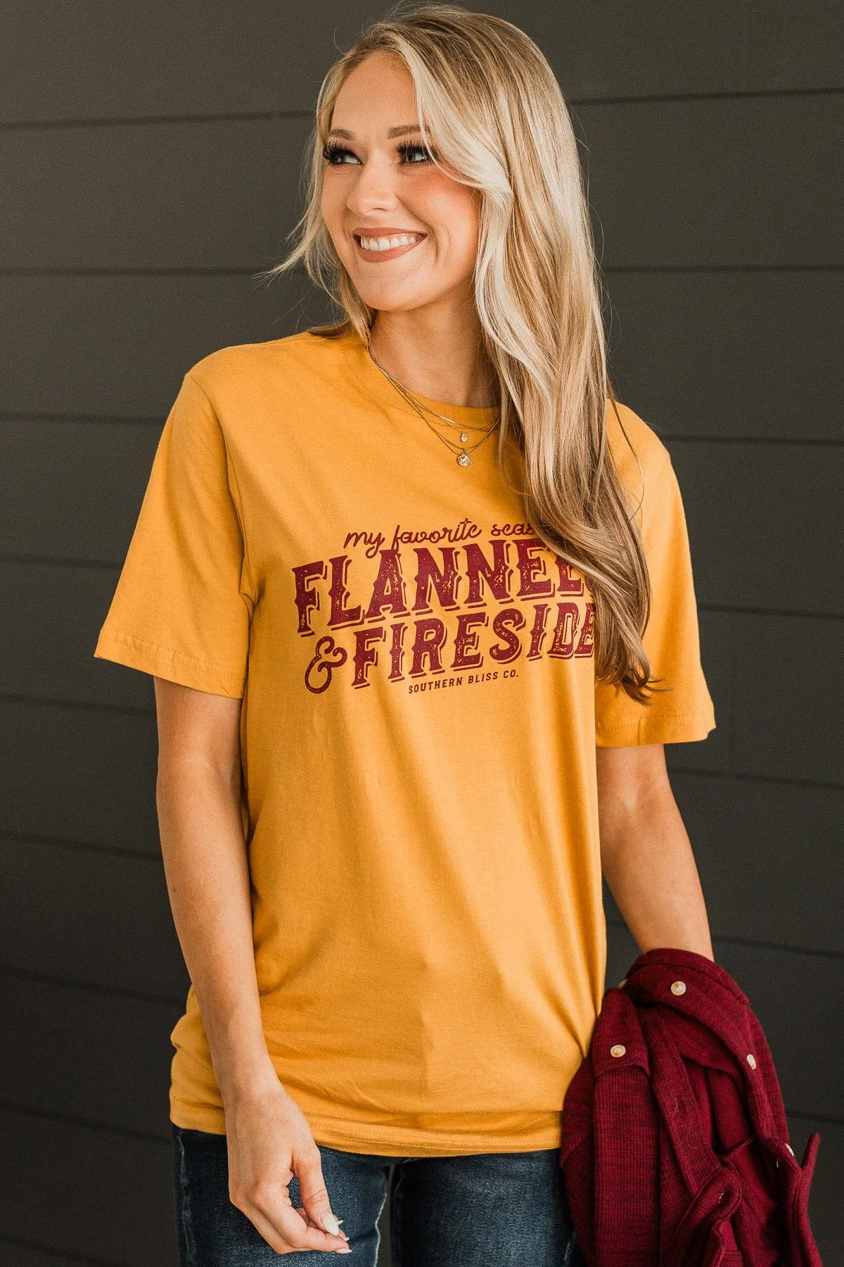 "Flannels & Fireside" Graphic Tee- Mustard