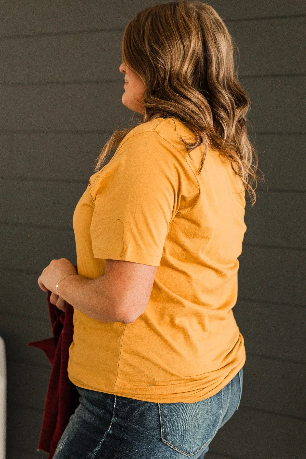 "Flannels & Fireside" Graphic Tee- Mustard