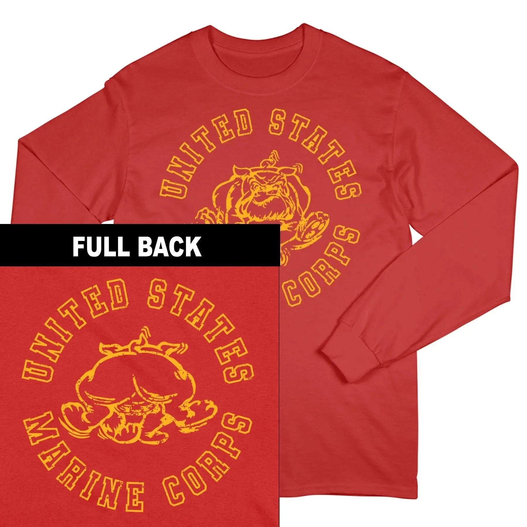 USMC Gold Vintage Bulldog 2-Sided Long Sleeve Tee