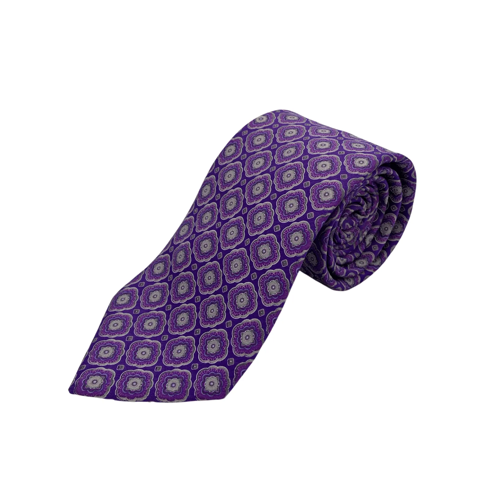 VALENTINO Floral Motif Silk Tie - Purple