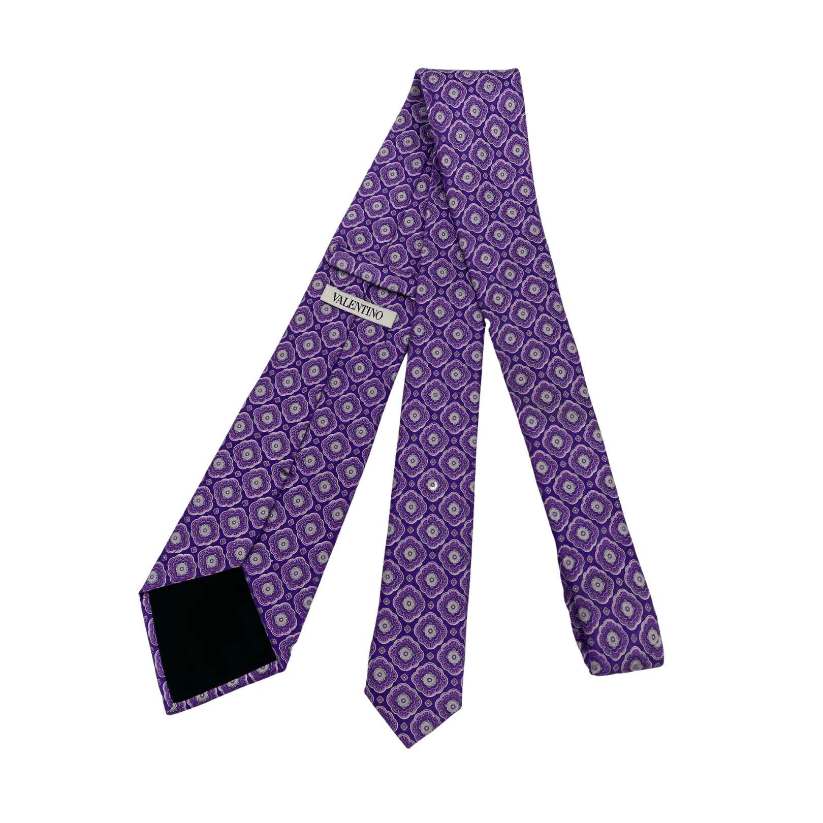 VALENTINO Floral Motif Silk Tie - Purple