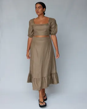 Violetta Linen Skirt - Khaki