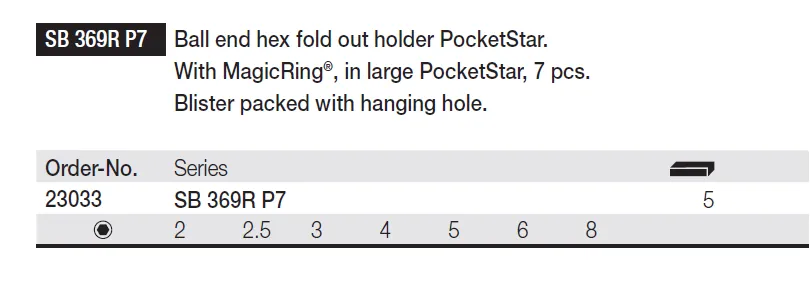 Wiha Ball End Hex Fold Out Holder PocketStar With MagicRing® 2-8mm 7pcs