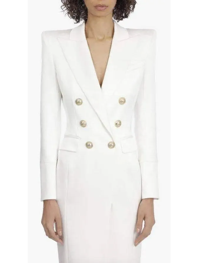 Women’s Button-Embellished Double-Breasted Dress, White