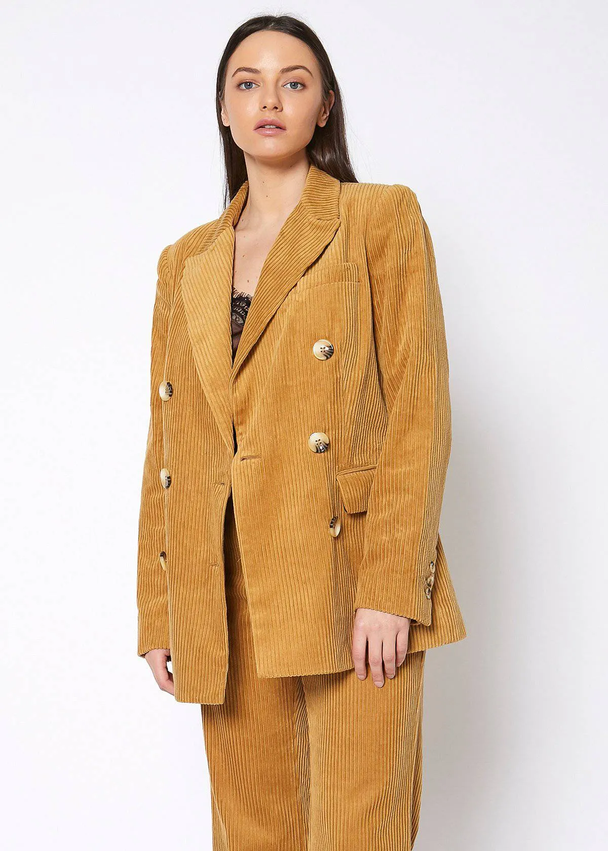 Women's Corduroy Double Breasted Blazer in Dijon