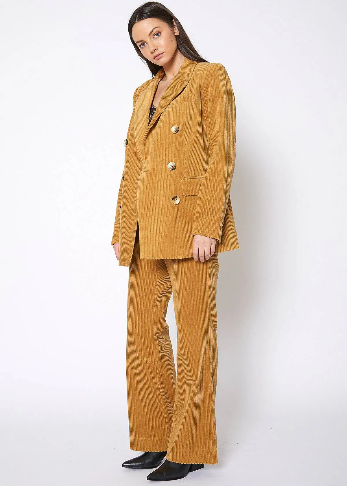 Women's Corduroy Double Breasted Blazer in Dijon