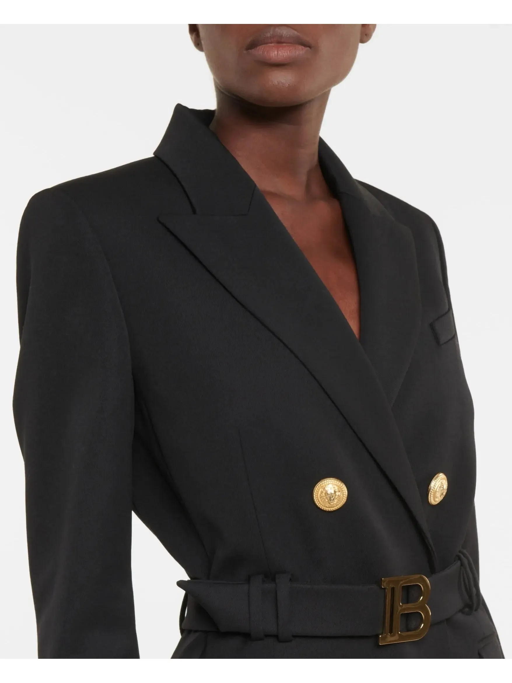 Women’s Double-Breasted Belted Blazer-Dress in Black