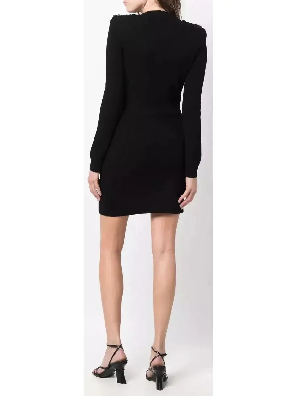 Women’s Double-Breasted Knit Mini Dress with Charm Details