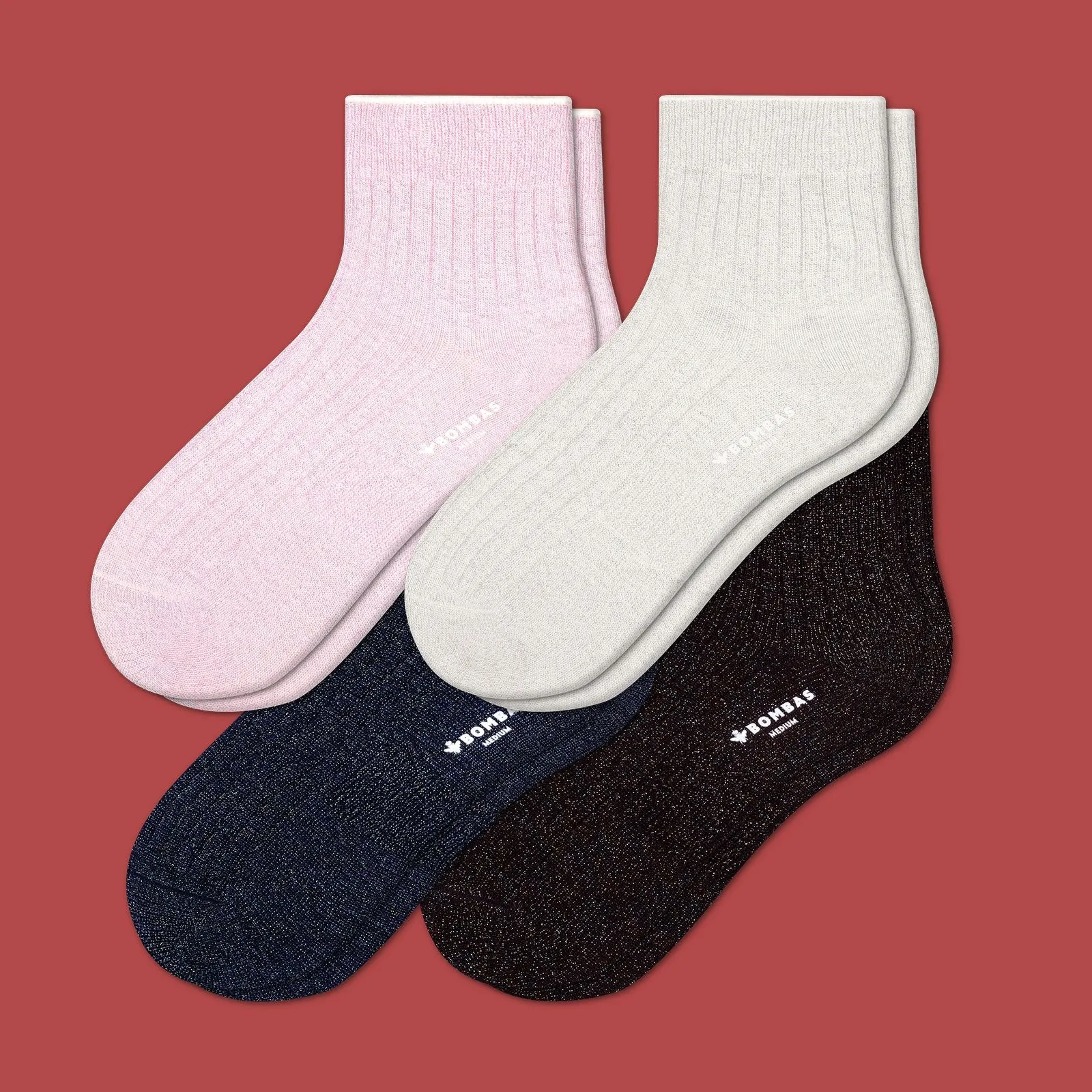 Women's Lightweight Sparkle Ribbed Quarter Sock 4-Pack