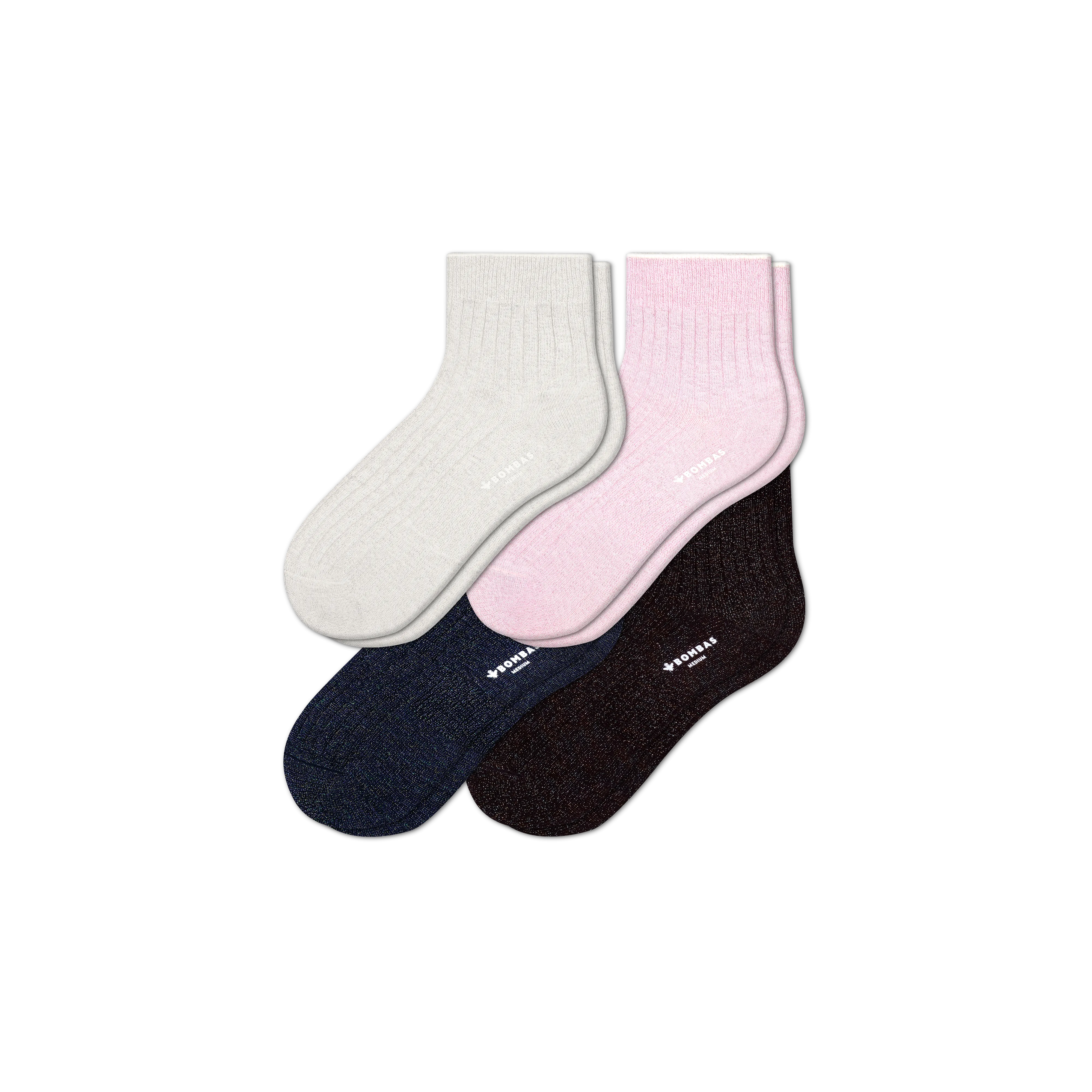 Women's Lightweight Sparkle Ribbed Quarter Sock 4-Pack